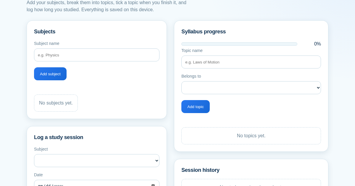 Board Exam Study Tracker